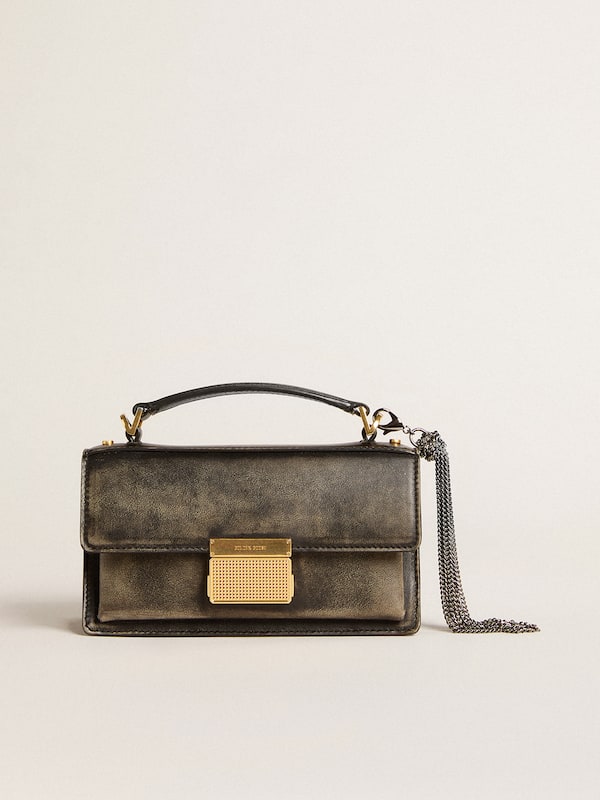 Golden Goose - Small Venezia Bag in black distressed leather with gold details in 